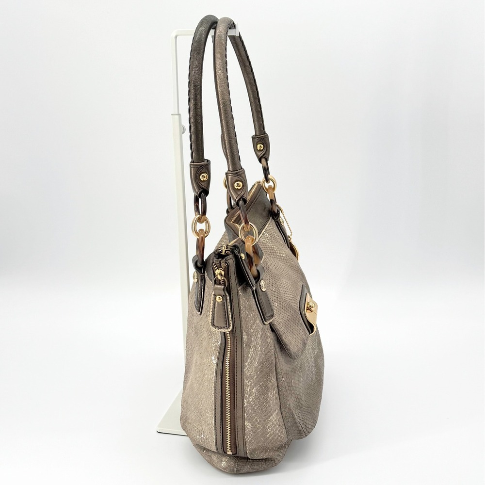 Coach Kristin Metallic Python Snake Embossed Leather Shoulder Bag 18307 Taupe - Picture 3 of 14